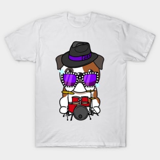 Cute English Bulldog jamming on the drums T-Shirt